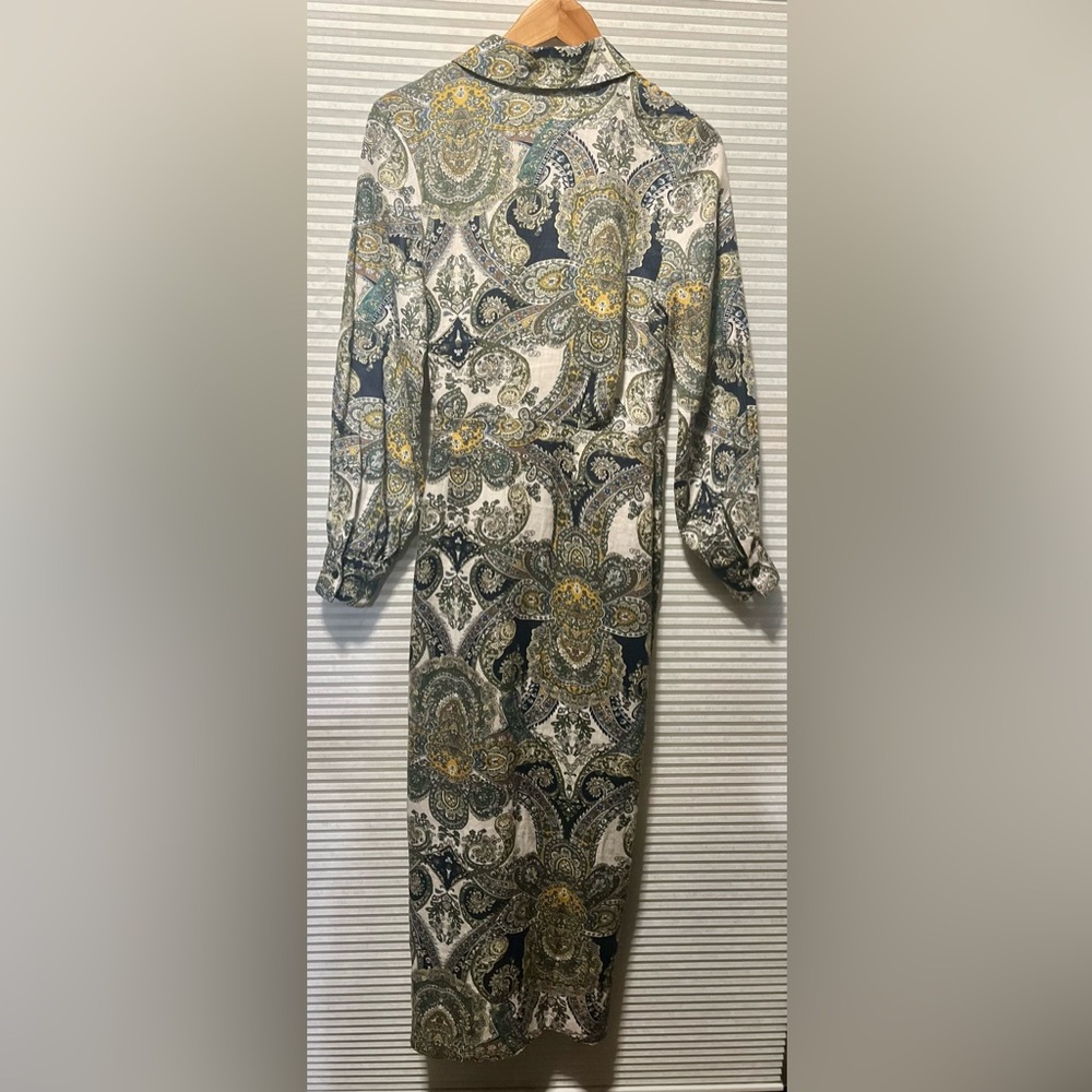 MAGASCHONI Oceanic Paisley 100% Linen Wrap Maxi Party Dress Size 6 Long Sleeve - Picture 8 of 13